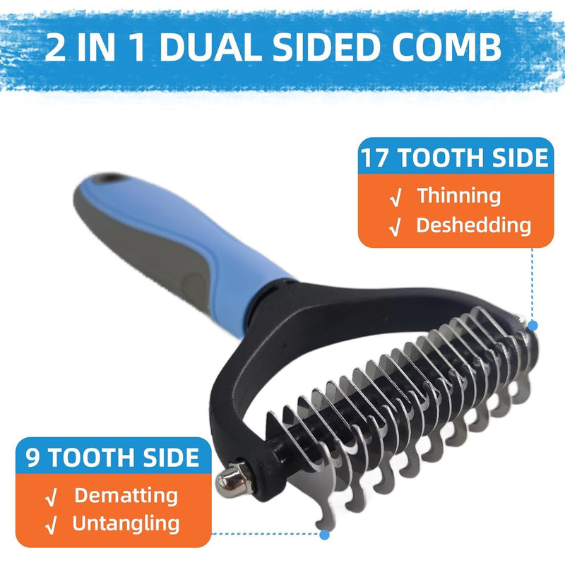 Dog Brush for Shedding,9 PCS in One Pet Slicker Hair Brush Kit with Pet Nail Clipper and File - Dog Cat Grooming Deshedding Undercoat Rake Brush Comb for All Small Large Dogs Cats Blue 9-Blue - PawsPlanet Australia