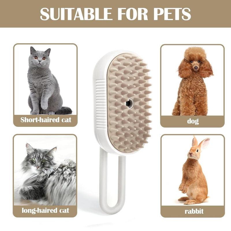 Cat Steam Brush - 5 In1 Grooming Kit for Cats and Dogs Silicone Massage Tool - Stainless Steel Nail Scissors - Hair Detangling Comb - Water Spray Rechargeable Shedding Wash-Free Essence (White) White - PawsPlanet Australia
