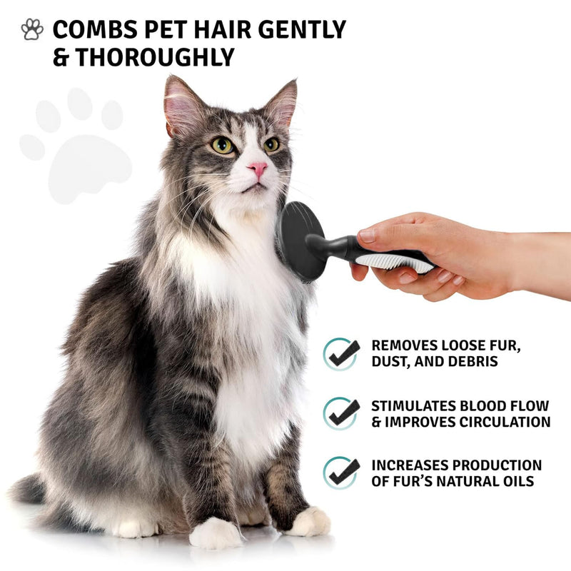 Round Bristle Pet Brush for Dogs and Cats - Soft Dog Brush for Grooming Short or Long Hair - Gentle Tool for Sensitive Skin Removes Dander, Dirt, and Detangles (Black) Black