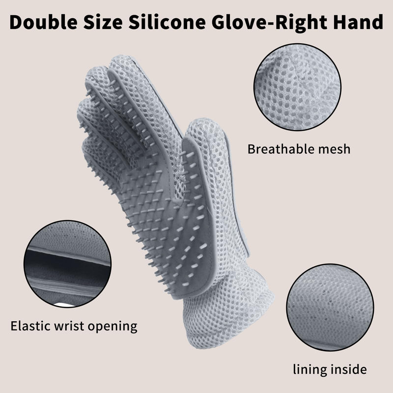 2 in 1 Pet Grooming Gloves - Cat and Dog Glove Brush, High Efficiency Pet Hair Removal Massage Glove, Clean Hair on Both Sides (Grey /1 Piece) Big Gray Eyes - PawsPlanet Australia