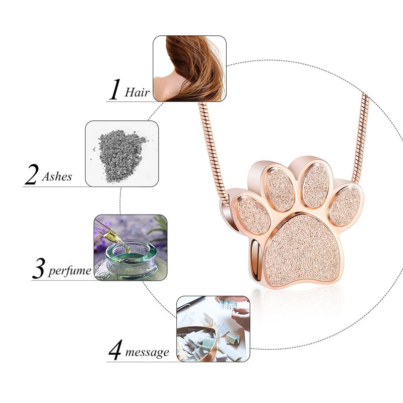 Pet Urns For Dogs/Cats - Pet Urn - Pet Ashes Necklace - Paw Print Urn Necklace with Mini Keepsake Urn Memorial Ash Jewelry Rose Gold-1 - PawsPlanet Australia