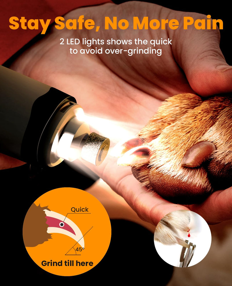 oneisall Dog Nail Grinder and Paw Trimmer Kit 3 in 1 Quiet Rechargeable Electric Pet Nail Grinder with 2 LED Lights and Cordless Dog Grooming Safe Clippers - PawsPlanet Australia