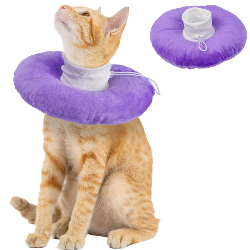 Adjustable Cat Neck Cone, Comfortable Elizabethan Recovery Collar After Surgery to Prevent Licking Wound, Ideal for Skin Disease, Deworming, Protective Pet Cone, Purple Medium Medium (Neck:7.5")