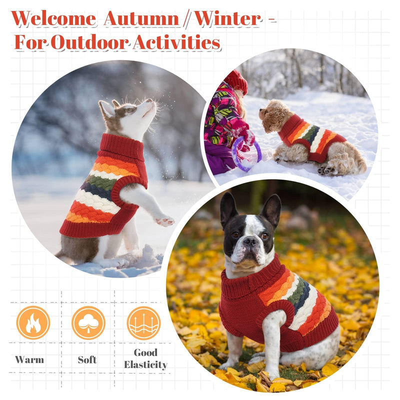 Kuoser Dog Sweater, Warm Dog Sweaters for Small Dogs Pet Christmas Clothing, Classic Cable Knitwear Cold Weather Thermal Pullover for Pug Dachshund Yorkie, Soft Puppy Turtleneck Sweatshirt, Red S Small (Chest: 13.7''; Weight: 6 - 9LB) - PawsPlanet Australia