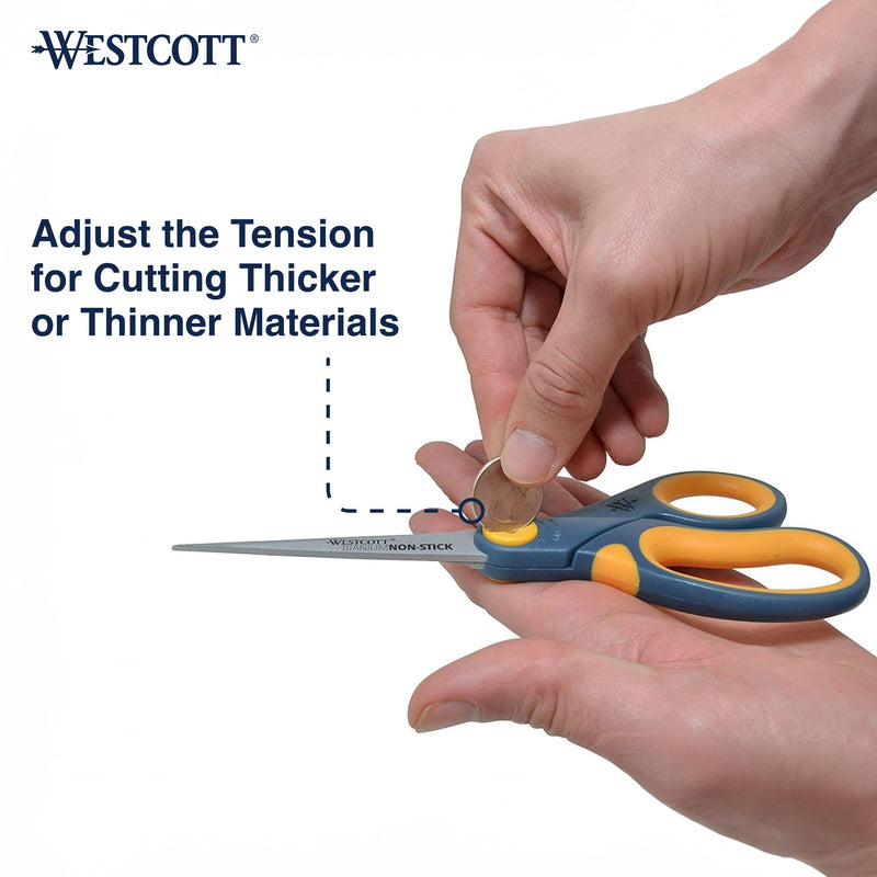 Westcott 8-Inch Non-Stick Titanium Scissors For Office and Home - Glide Adjust Technology - Grey/Yellow Craft, Fabric Scissors - 3 Pack 8-inch (3-Pack) - PawsPlanet Australia