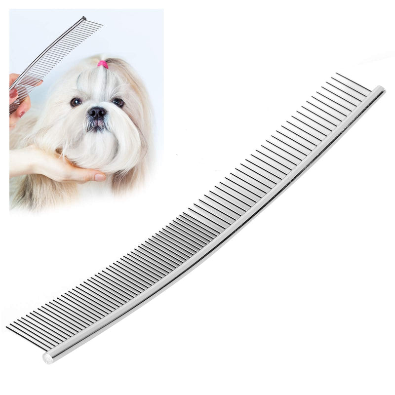 Dog Curved Comb, Pet Comb, Half Thin and Half Dense, Stainless Steel, Silver, for Dogs Cats Puppy Pet Grooming