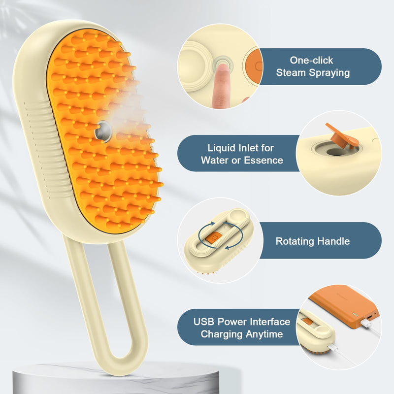 Cat Hair Steam Brush for Shedding, Pet Hair Removal Comb with Water Tank, 3 In 1 Steam Cat Brush, USB Charging Port, Steam Pet Brush with Removable Comb for Removing Floating Hair - PawsPlanet Australia