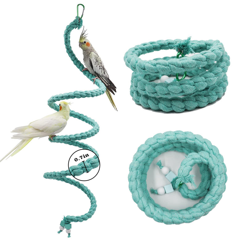 Dnoifne 78.7 Inches Bird Spiral Rope Perch, Blue Cotton, For Parrot, Parakeet, Budgie, Lovebird, Cockatiel