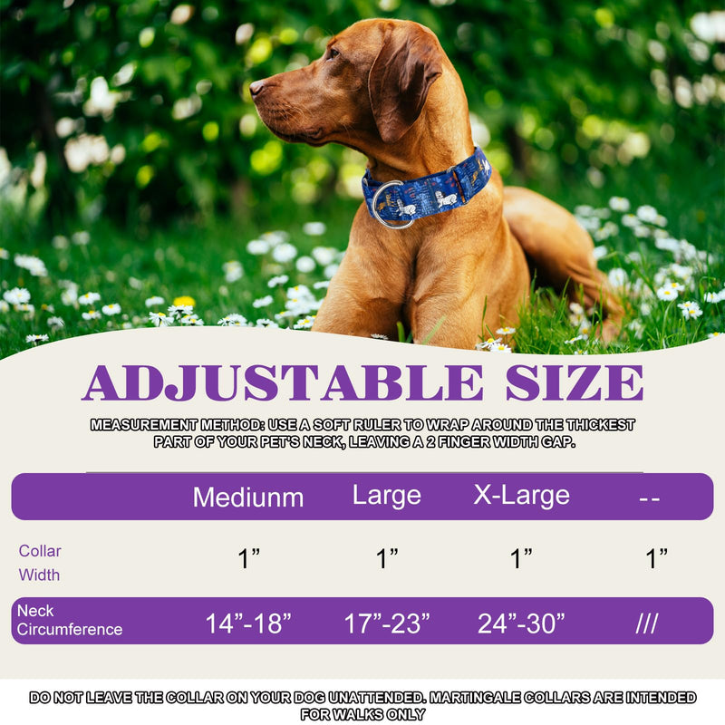 Wide 1.5 Inch Martingale Dog Collar - No Pull & Escape Proof Training Collar for Large Dogs,Adjustable Flower Pattern Thick Slip Collar (Flower,Large) 35 L(Neck17-23")