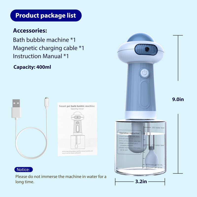 Waterproof Upgrade Dog Bath Supplies, Electric Dog Shower Foam Machine, Automatic Dog Soap Dispenser, Magnetic Charging Shampoo Frother for Dogs, Dog Bubble Machine for Pet Dog Cat Puppy Children-Blue Blue - PawsPlanet Australia