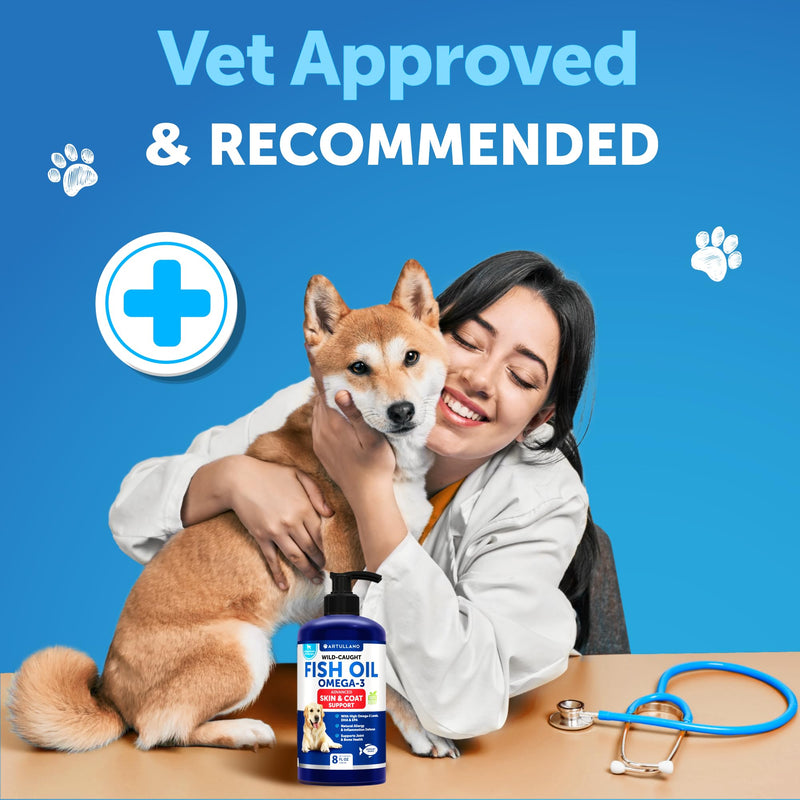 Omega 3 Fish Oil for Dogs - Better Than Salmon Oil for Dogs - Dog Fish Oil - Fish Oil Liquid for Pets EPA DHA - Skin and Coat Food Supplement for Dogs - Allergy, Itch, Shedding, Dry Skin, Joints 8 OZ