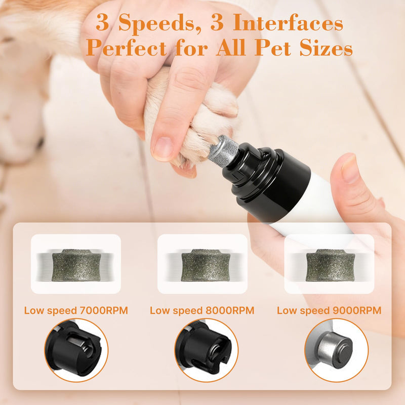 ahansi Dog Nail Grinder, 2026 Upgrade Quiet Dog Nail Grinder Cordless with LED Light & 3 Speeds, Quick USB Rechargeable Dog Nail Trimmer for Thick and Long Nails (1pc+2 Heads) - PawsPlanet Australia