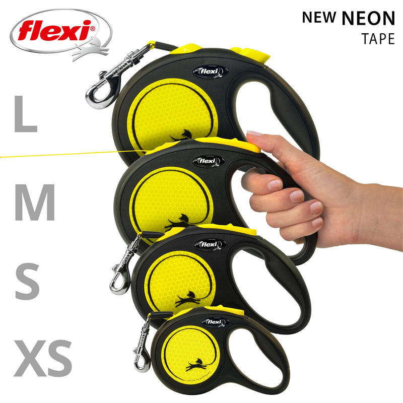 Flexi New Neon Retractable 16' Dog Leash Tape, Small, Black/Neon Small, 16 ft