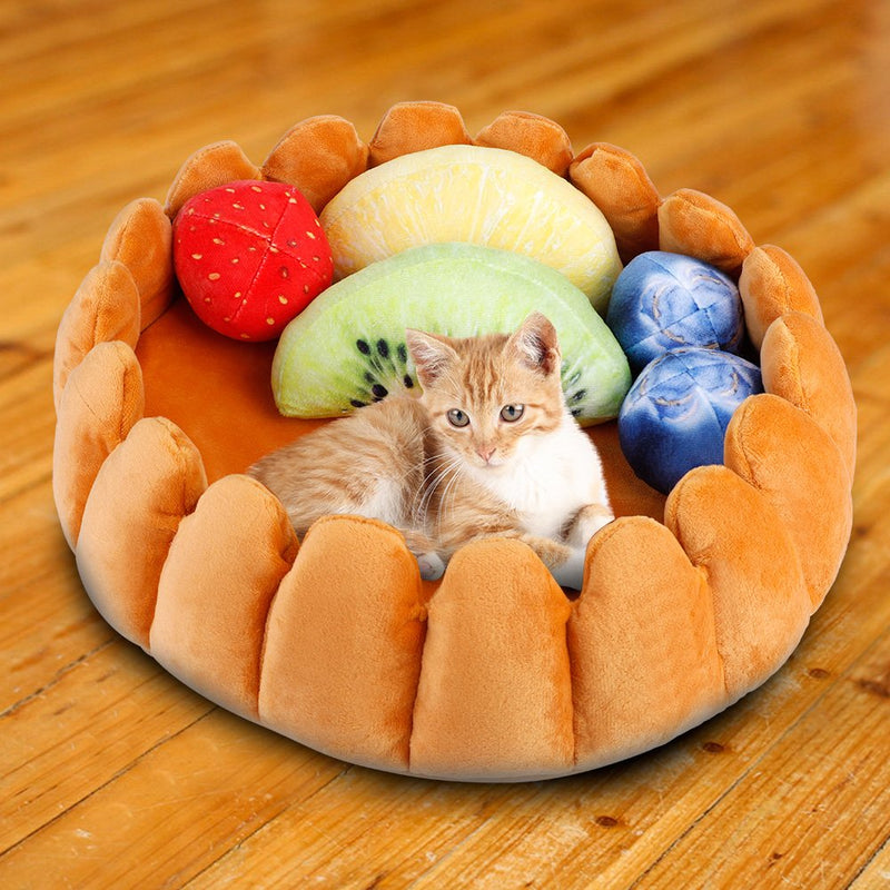 ZJchao Pet Kennel - Plush Egg Tart Shape Dog & Cat Bed with Fruit-Shaped Pillow for Cozy Warmth and Comfort - PawsPlanet Australia