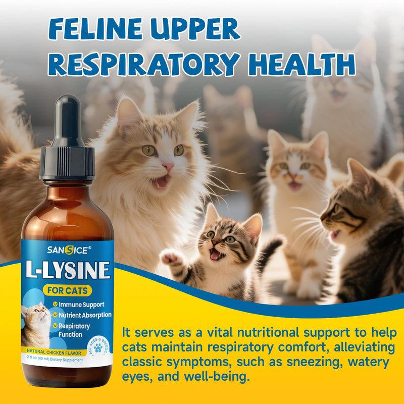 L-Lysine Supplement for Cats Immune Support, Cats Lysine Drops for Feline Respiratory, Sneezing, Runny Nose, Eye Function, Natural Strengthen Defenses-Natural Chicken Flavor, 2FL oz