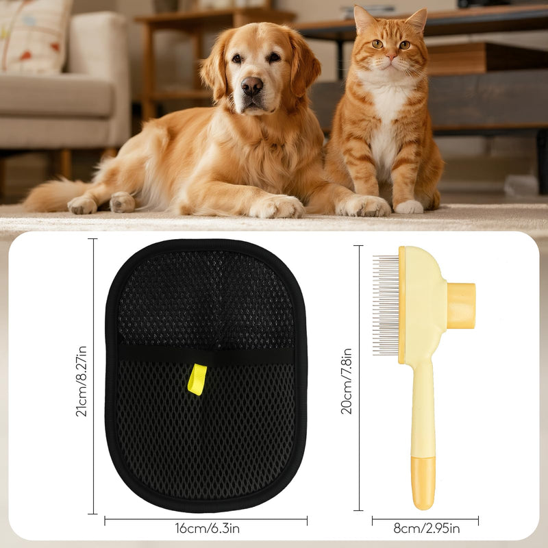 Pet Grooming Kit with Deshedding Brush and Hair Removal Glove, Shedding Flea Combs & Washable Electrostatic Gloves for Dogs and Cats, Professional Fur Care Set - PawsPlanet Australia