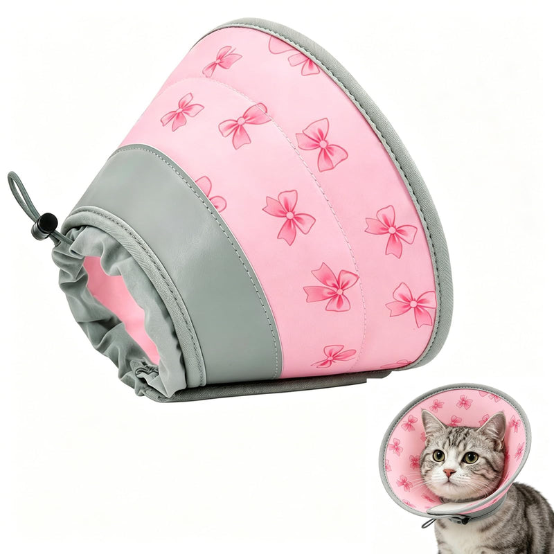 Soft Cat Cone Collar Adjustable Elizabethan Recovery Collar for Cats Kittens After Surgery Foldable Cat Donut Cone to Stop Licking (Pink,S) Small / Bow pattern