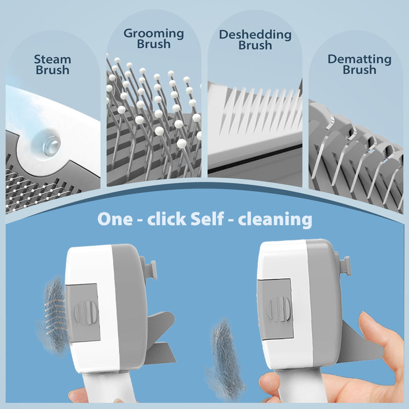 5-in-1 Pet Steam Brush for Dogs & Cats | Self-Cleaning Dog Steam Brush With 3 Brushes & Spray Function | for Shedding, Dematting & Grooming | Includes Pet Essence - PawsPlanet Australia