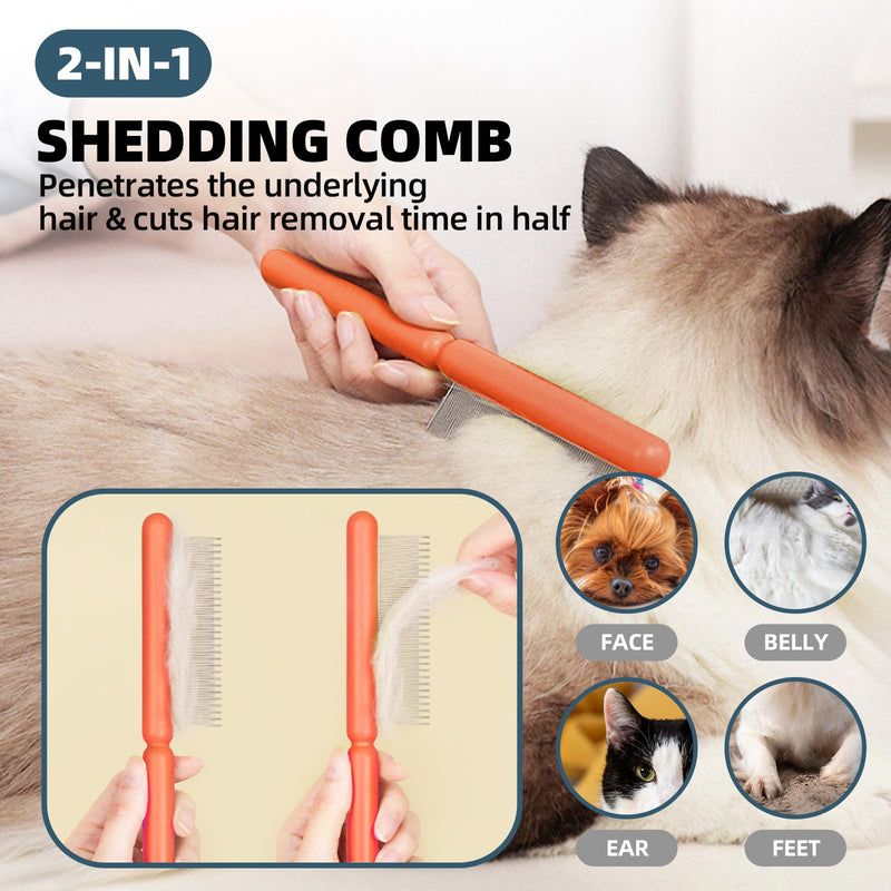 Dog Bath Brush Set,7 PCS Dog Slicker Deshedding Hair Brushes for Grooming Shedding，Dog Scrubber Shower Wash Brush for Short Long Haired Dogs Cats Bath,Dog Slicker Brush Dematting Comb Scissor Blue - PawsPlanet Australia