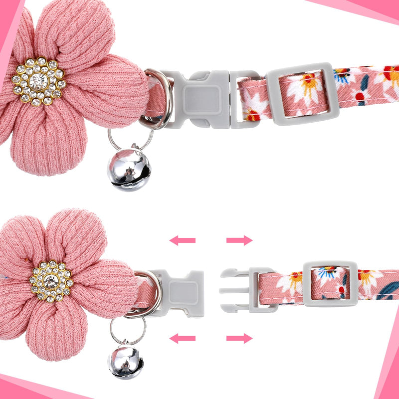 2pcs Kitten Collars with Bells, Adjustable Cute Collars for Girl Dogs, Breakaway Cat Collar Girl with Knitted Flowers & Safety Buckle for Cats and Puppy Dog (Pink, Yellow) - PawsPlanet Australia