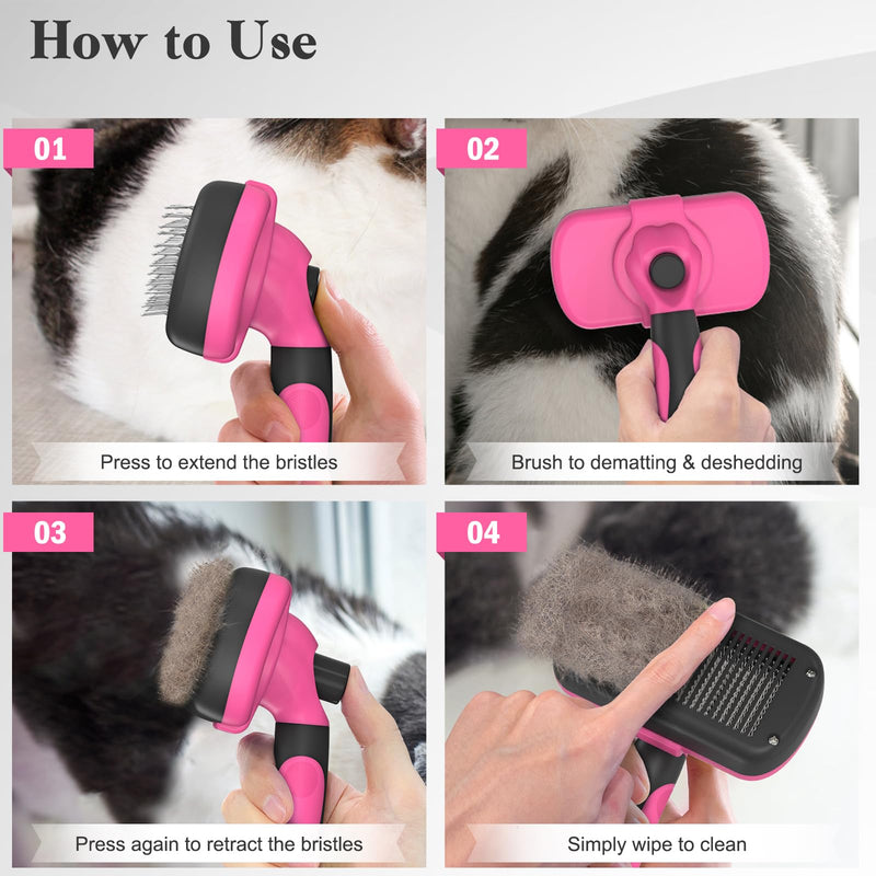 Swihauk Self Cleaning Slicker Brush for Dogs & Cats - Skin Friendly Grooming, Deshedding, Hair Removal for Puppies & Long/Short Haired Pets, Pet Supplies Accessory, Pink - PawsPlanet Australia