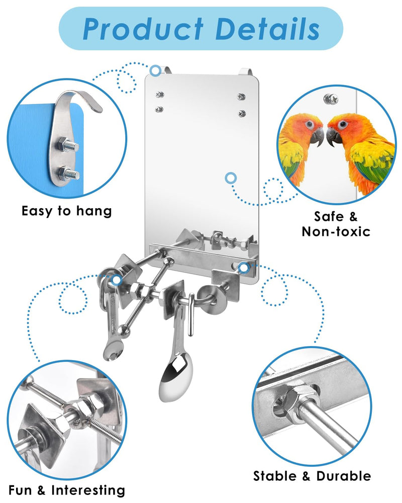 Bissap Bird Toy, 9'' Stainless Steel Cockatoo Mirror with Perch Stand Swing for Medium Lagre Cockatiel African Gray Cockatoos Amazon and Similar Sized Pet Birds Bird Cage Accessories - PawsPlanet Australia