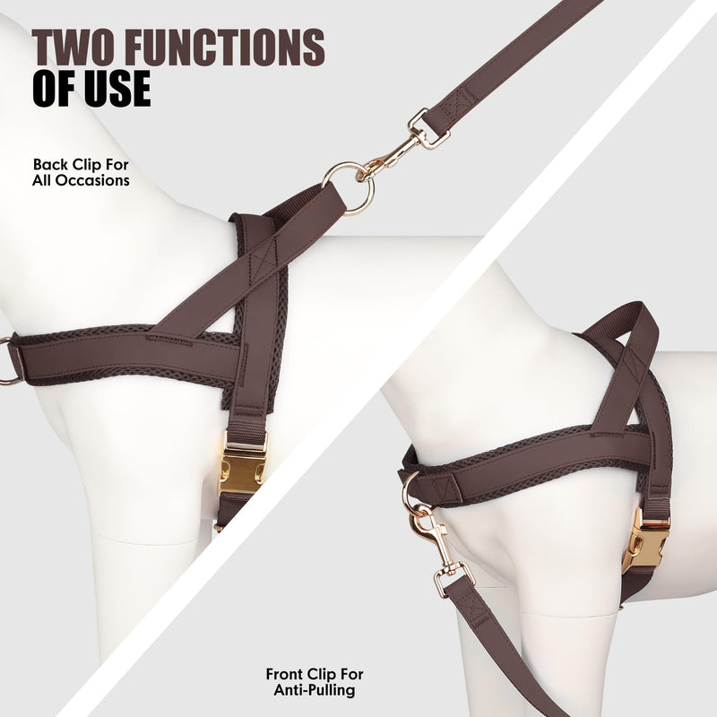 PET ARTIST No Pull Dog Harness, Soft Padded PU Leather Step in Dog Harness with Quick Release Metal Buckle, Adjustable Quick Fit Pet Strap Vest Harnesses for Medium Dogs Walking Training,Chest 22-27" M:Chest 22-27" (28.5-49.5lbs) Brown - PawsPlanet Australia