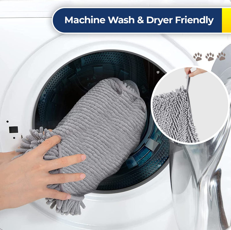 Muddy Mat Original Doggy Dryer, Highly Absorbent Microfiber Washable Dog Shammy Quick Drying Towel Absorber - Extra Soft Plush Wrap Chenille Bath Towels to Dry Soggy Large Pets & Small Puppy Grey - PawsPlanet Australia