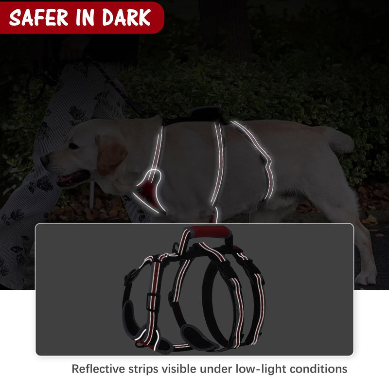 Mihachi Escape Proof Dog Harness - No Pull Dog Harness with Handle, Soft Padded Reflective and Adjustable Full Body Pet Harness Vest for Medium Large Dogs Walking Hiking Training, Red Large - PawsPlanet Australia