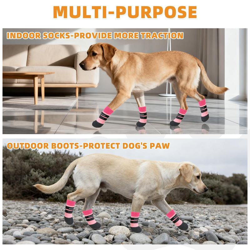 KOOLTAIL Anti Slip Winter Dog Socks to Prevent Licking Paws, Waterproof Snow Rain Long Dog Boots&Paw Protector, Warm Grippy Booties Reflective Double Straps for Hardwood Floor, Small Medium Large Dogs
