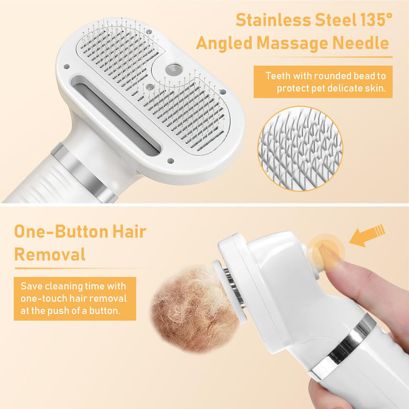 4-in-1 Pet Grooming Station: Steam Comb & Hair Dryer with Water Tank, 3 Heat Settings, Shedding Brush for Cats and Dogs, Home Washing Station, White - PawsPlanet Australia