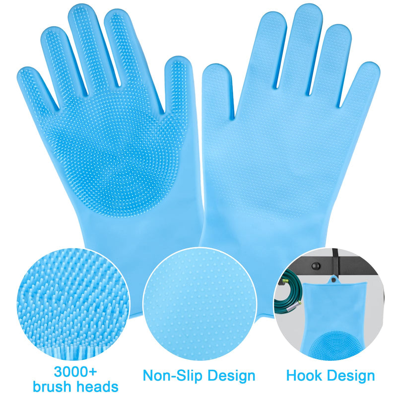 Dog Bath Brush with Gloves, Cat Bathing Gloves, Silicone Dog washing Gloves with High-Density Teeth, Dog Bath Supplies Christmas Gifts for Long Short Haired Dogs and Cats Blue - PawsPlanet Australia
