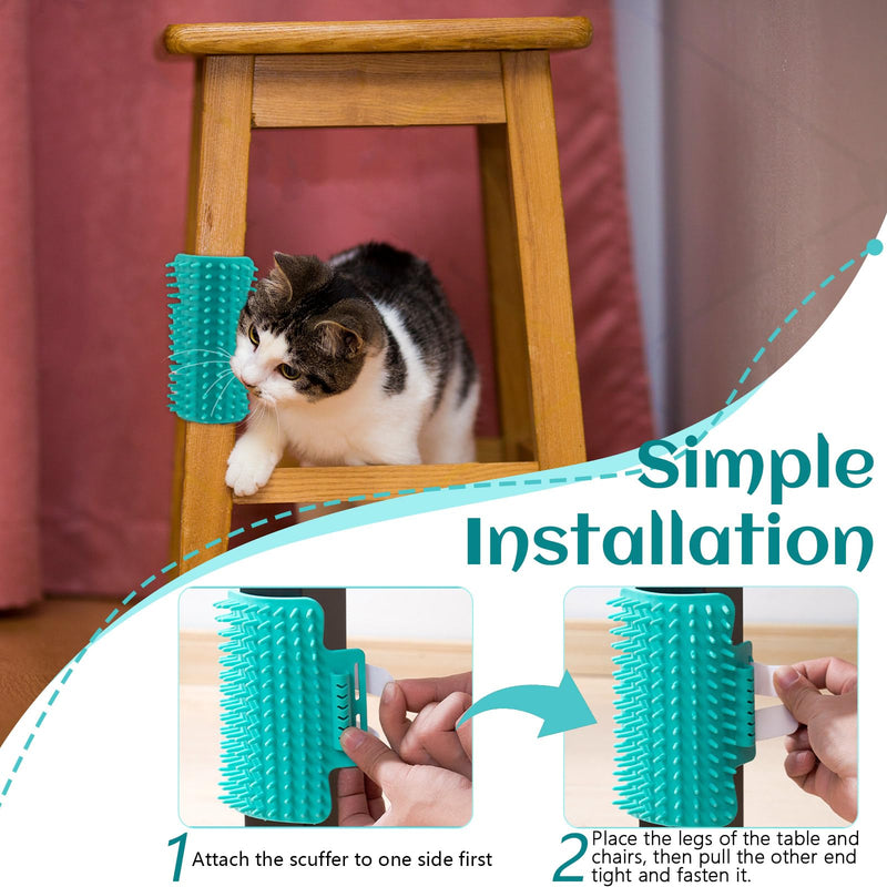 4 Pieces Adjustable Cat Self Groomer, TPR Cat Face Scratcher, Pet Self Grooming Corner Scratching Brush Tickling Comb for Long Short Hair Kitten Climbing Frames Table Legs (Mint Green) - PawsPlanet Australia