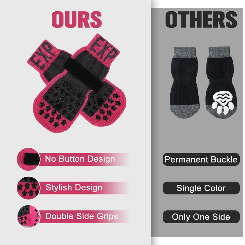 EXPAWLORER Anti Slip Dog Socks to Prevent Licking Paws - Dog Booties for Hardwood Floors, Pet Paw Protectors with Grippers for Winter Outdoor, Dog Boots Shoes for Small Medium Large Dogs, Stars Pink L - PawsPlanet Australia