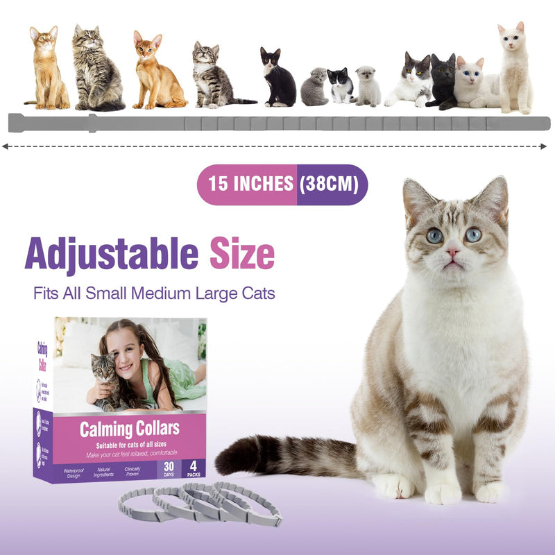 Calming Collar for Cats 4 Pack Calming Cat Collars Adjustable Soother Cats Calming Collars Anxiety Relief Stress Pheromone Collar for Cats Comfort Cat Calm Collars Lasts 30 Days Cats Calming Collar Grey