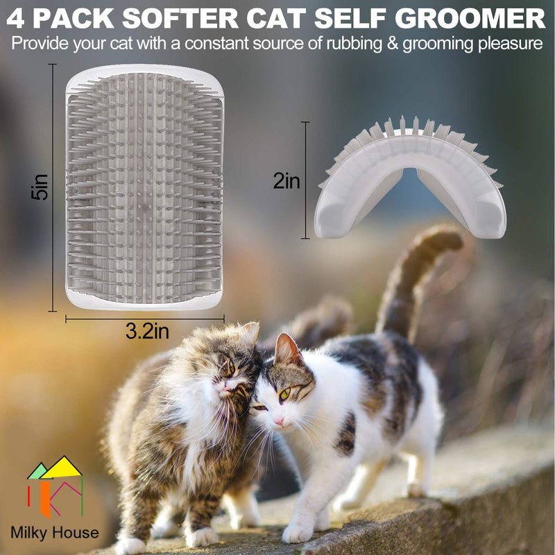 Cat Self Groomer Arch 4PCS Self Cleaning Slicker Brush Upgraded Cat Brushes Wall Corner for Shedding Grooming, Softer Massager Comb Interactive Toy for Short Long Haired Cats Fur Pets Dog Kitten Puppy Gray+Gray+Black+Black - PawsPlanet Australia