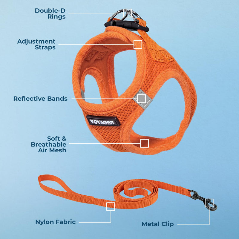 Voyager Step-in Pet Harness - All Weather Mesh, Adjustable Step in Harness for Cats and Dogs by Best Pet Supplies - 307S Orange, M 307 Set Orange M (Chest 15 - 17")