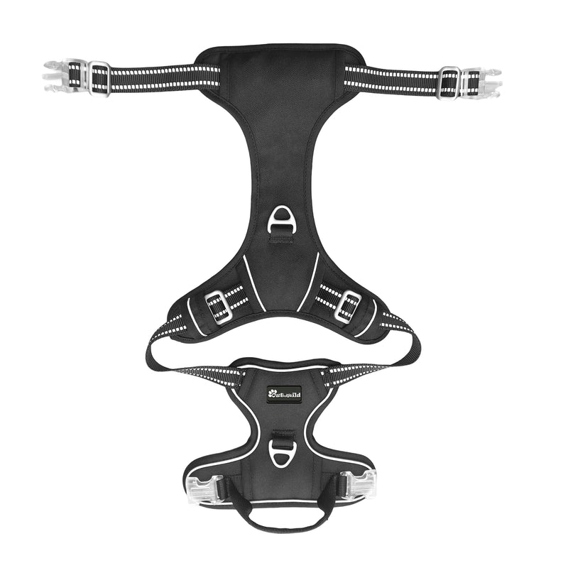 OUT'N WILD Quality No-Pull Dog Harness with 2 Leash Clips. Adjustable Soft Padded Reflective No-Choke Pet Oxford Vest, Easy Control Handle, Premium Transparent Buckles and Perl Nickel Hardware:Black/S Black S - PawsPlanet Australia