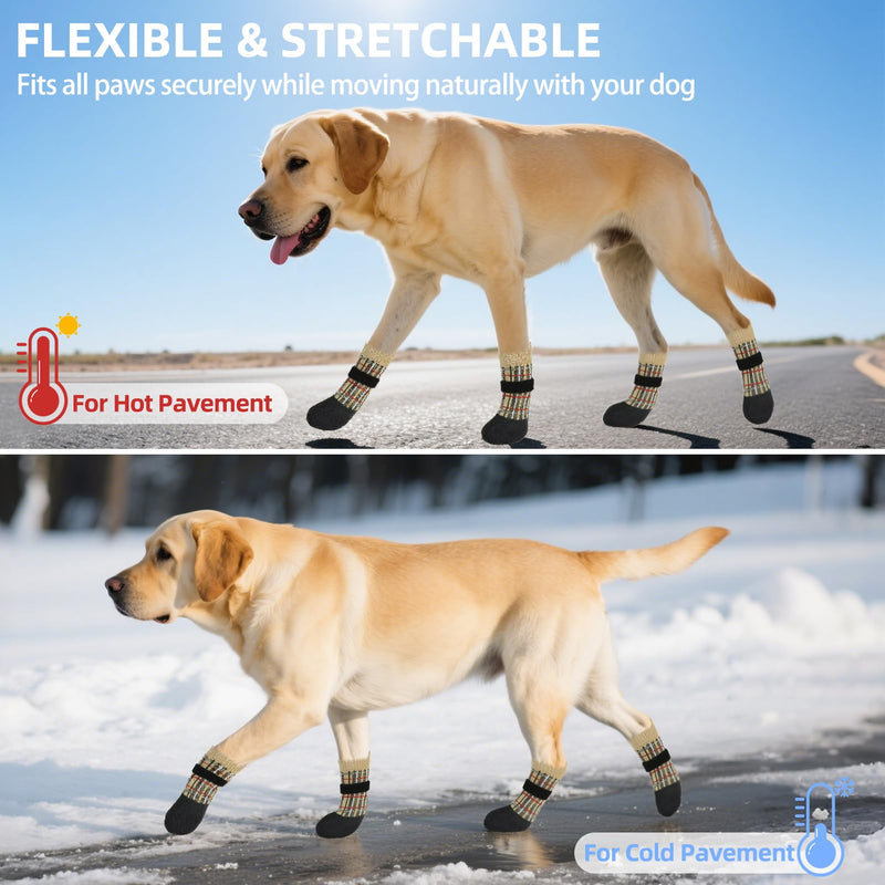 PUPTECK Dog Shoes for Hot Pavement Small Medium Large Size Dogs, Booties and Paw Protectors for Hardwood Floors, Grippy Socks to Prevent Licking Rubber Rain Hiking Boots for Senior Anti Slip X-Large Beige Plaid - PawsPlanet Australia