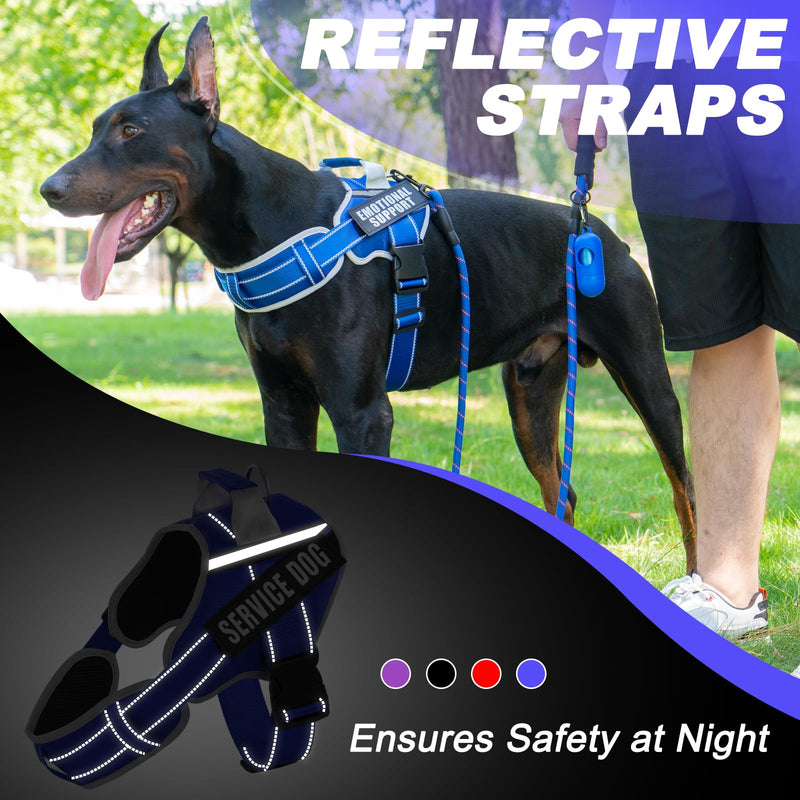 Neck Padded Dog Vest Harness and Leash Set, No Pull Adjustable Service Pet Harness with 8 Dog Patches, Reflective in Training Easy Control Pet Vest with 5ft Dog Leash for Medium & Large Dogs XL Blue - PawsPlanet Australia
