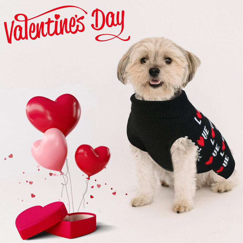 2 Pack Valentine’s Day Dog Sweater, Dog Valentines Day Clothes Dog Valentines Outfit Knitted Dog Sweaters for Small Medium Large Dogs Pets (Red Heart & Black Love, M) Red Heart & Black LOVE - PawsPlanet Australia