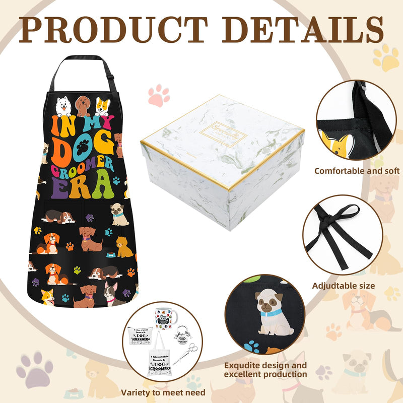 Coume 7 Pcs Dog Groomer Gift Set for Women Adjustable Dog Grooming Apron Tote Bag Makeup Bag Mugs Charm Keychain Scissors Hair Clips Box for Pet Birthday Thanksgiving Christmas Thank You Gift - PawsPlanet Australia