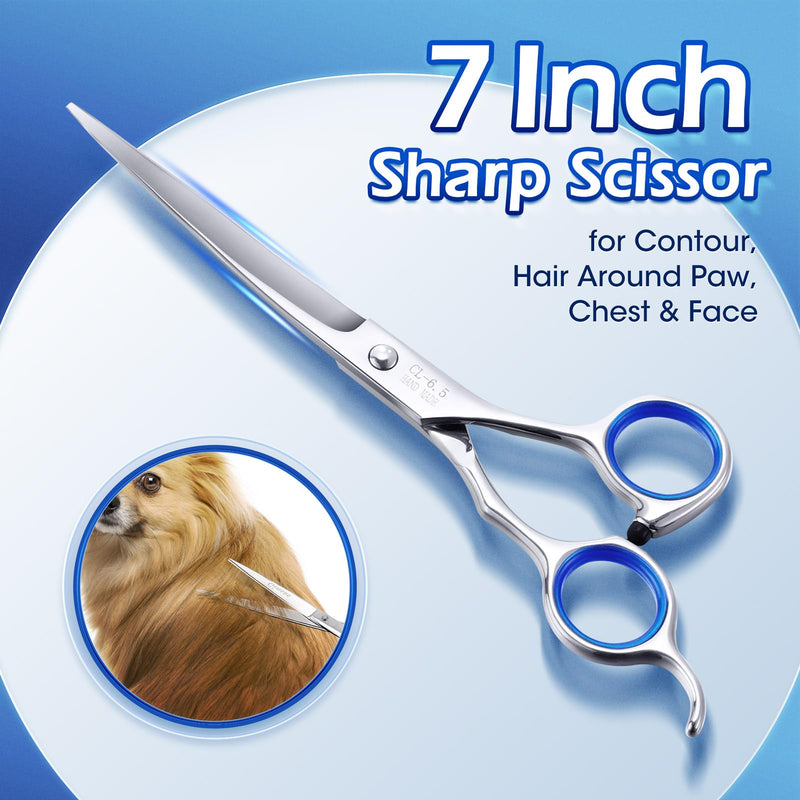 Gimars Professional 5 in 1 Grooming Scissors for Dogs 4CR, Heavy Duty Titanium Coated Straight, Thinning Shears and Comb 5 in 1 Set Blue - PawsPlanet Australia