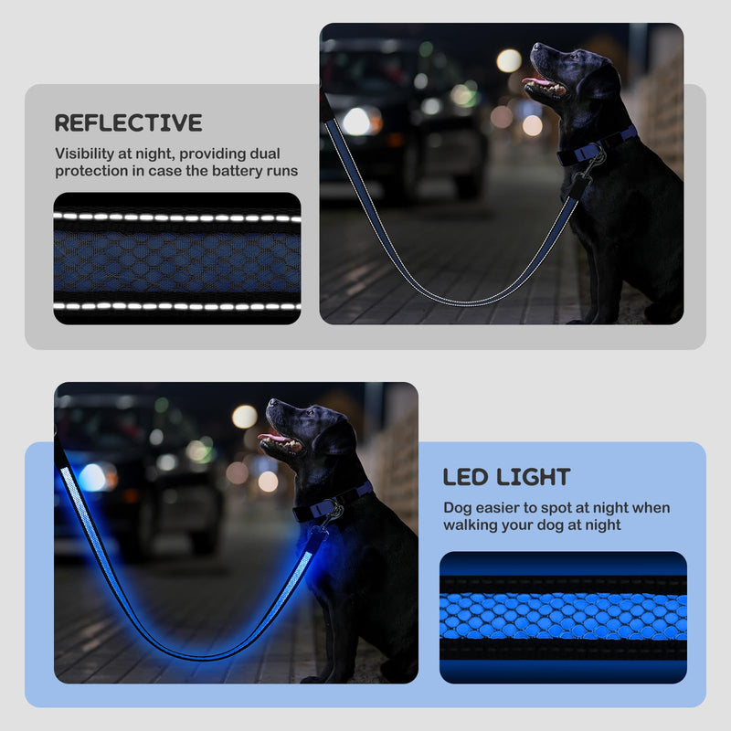Candofly 4 Ft LED Dog Leash, USB Rechargeable Light Up Dog Leash, 3 Lighting Modes, Glow in The Dark, Nylon Reflective Pet Leashes with Lights for Night Walking (Blue) Blue - PawsPlanet Australia