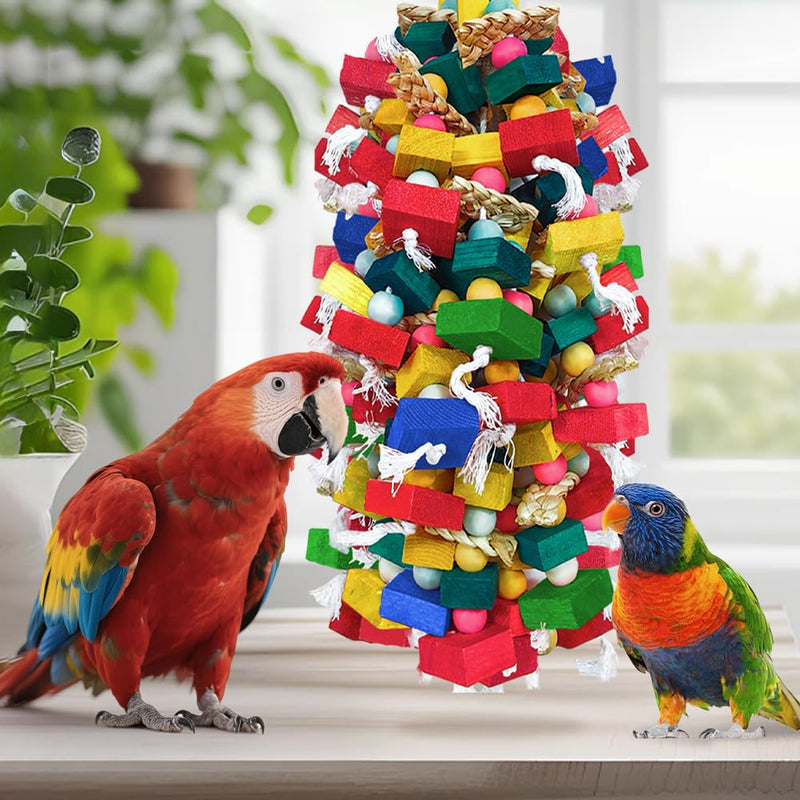 Bird Toys for Large Parrots Colorful Natural Wood Block Parrots Chew Foraging Toys for Bird Cages Cockatoos, Macaws, African Greys, and Amazons - PawsPlanet Australia