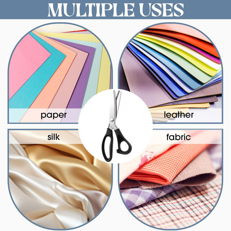3 Sizes Pinking Shears for Crafting and Paper Cutting, 3mm, 5mm, 7mm Scalloped Scissors, 9.3'' Zig Zag Scissors Handheld Serrated Jagged Dressmaking Supply for Leather Fabric Craft Paper Black and White 3
