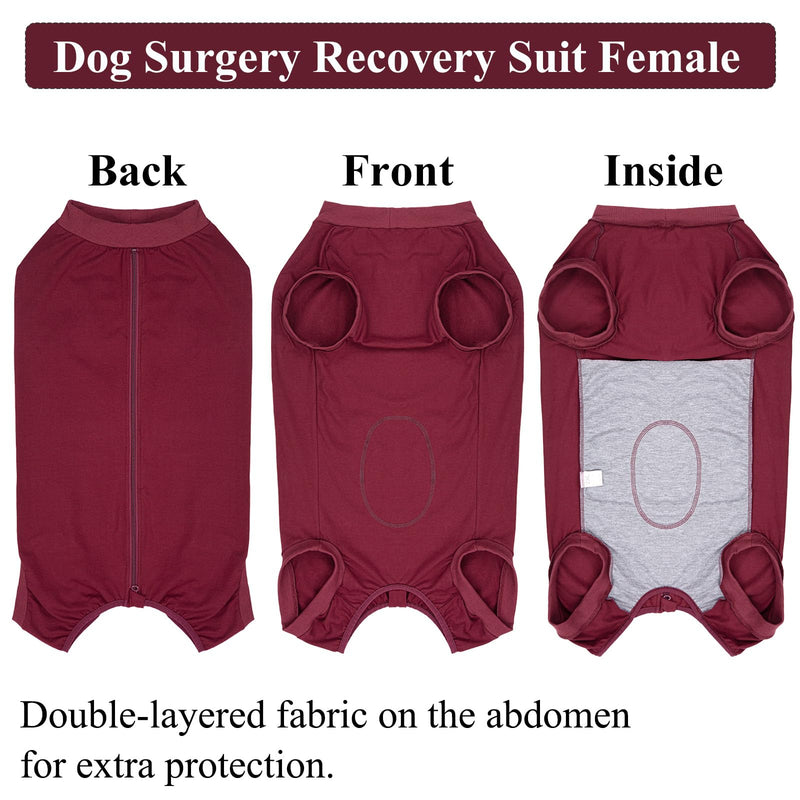 Red Post Op Dog Recovery Suit Female Spay Vest After Surgery with Zip Dog Onesie Body Suit Spay Recovery Suits Female Dogs Surgical Suits After Spaying Medical Vest Dogs Pyjamas Surgery Shirt M+ Female-Red