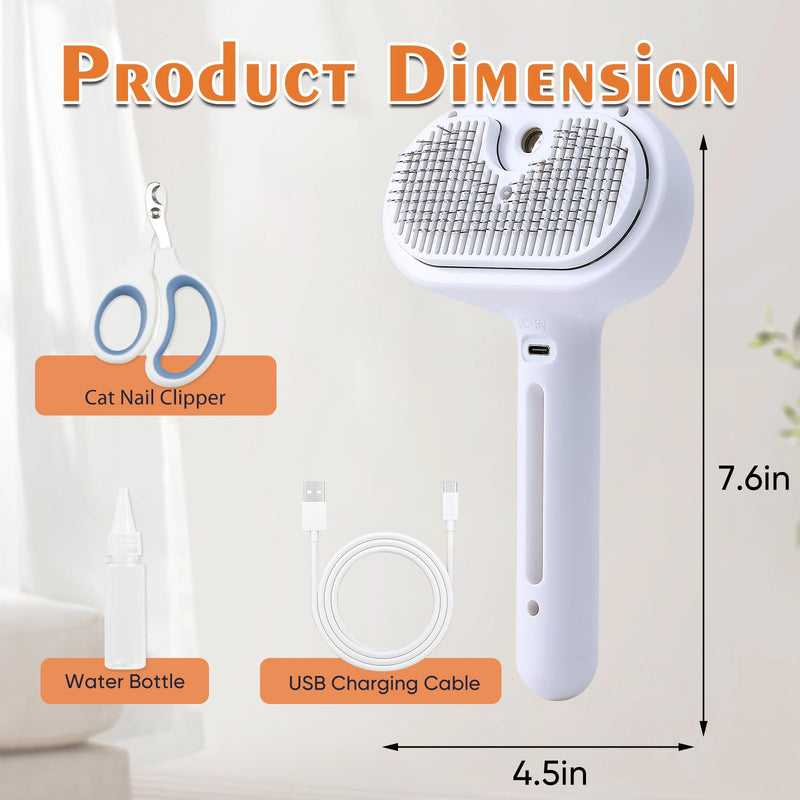 Cat Steam Brush with Release Button, Pet Spray Brushes for Shedding & Grooming, Mist Comb for Pet Long Short Haired, Steamy Brush for Cats Removing Loose Fur and Massage (White) White - PawsPlanet Australia