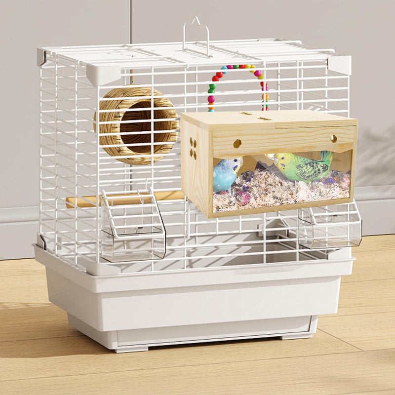 Hiceeden Visual Parakeet Nesting Box, Premium Pine Bird Nest Box with Perch, Transparent Acrylic Bird Cage House Wooden Breeding Box for Budgie, Finch, Lovebirds, Cockatiel, Parrot, 9.8×4.9×5 Inches - PawsPlanet Australia