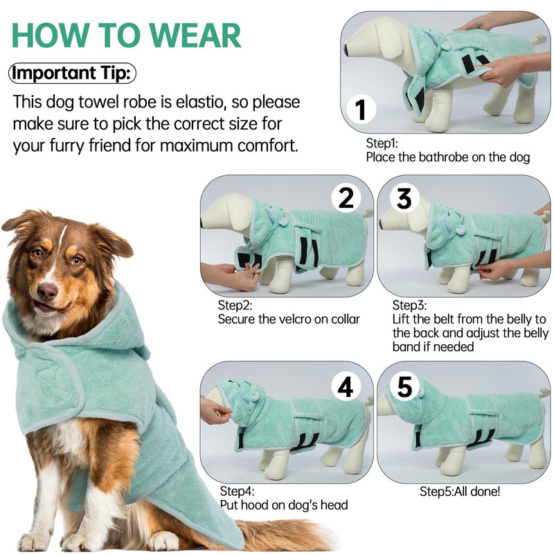 Dog Drying Coat, Microfibre Fast Absorbent Bath Towel With Magic Sticker & Belly Strap - Bathrobe for Puppy, Small, Medium, Large Dogs and Cats Extra Extra Large Green